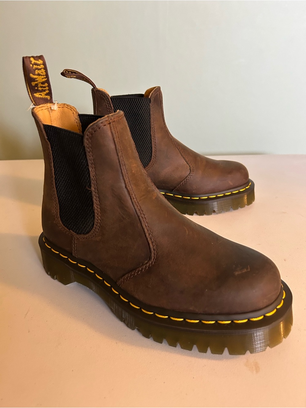 Dr. Martens Brown and Yellow Leather Chelsea Boot (Interior View)